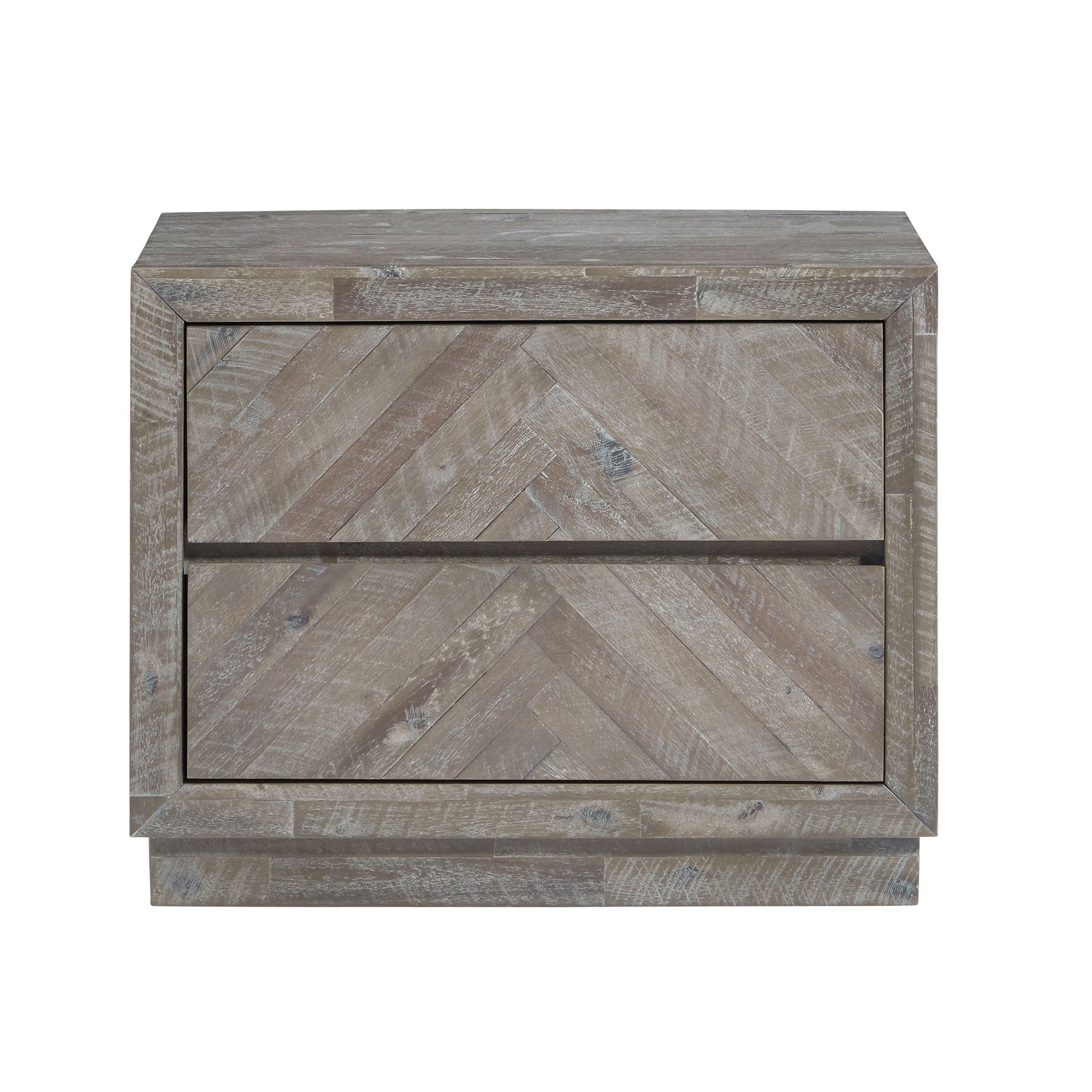 Herringbone Solid Wood Two Drawer Nightstand in Rustic Latte - Ornate Home