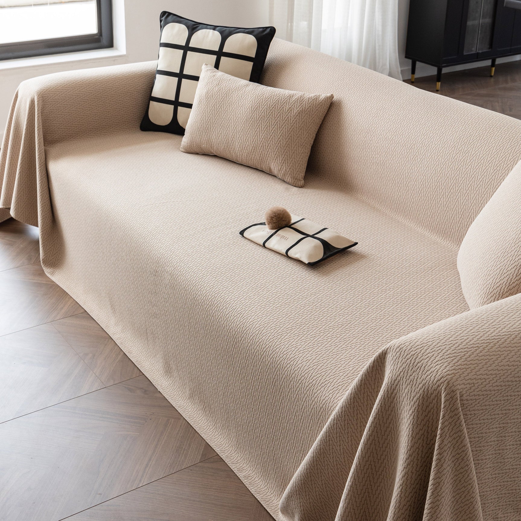 Herringbone Textured Sofa Throw Blanket, Durable Pet Friendly Modern Couch Slipcover - Ornate Home