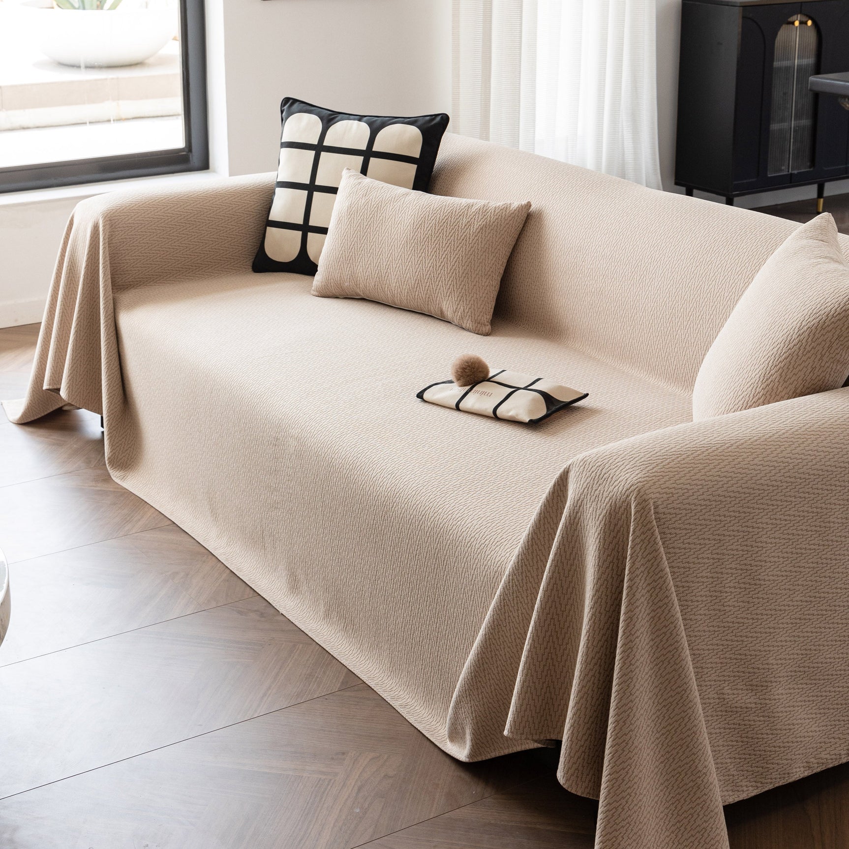 Herringbone Textured Sofa Throw Blanket, Durable Pet Friendly Modern Couch Slipcover - Ornate Home