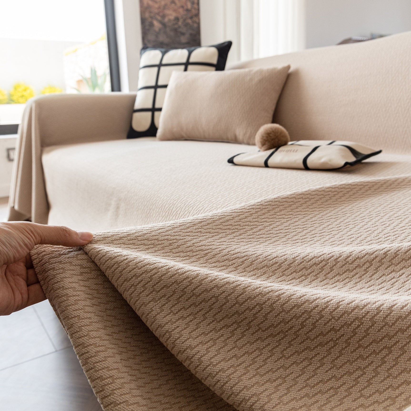 Herringbone Textured Sofa Throw Blanket, Durable Pet Friendly Modern Couch Slipcover - Ornate Home