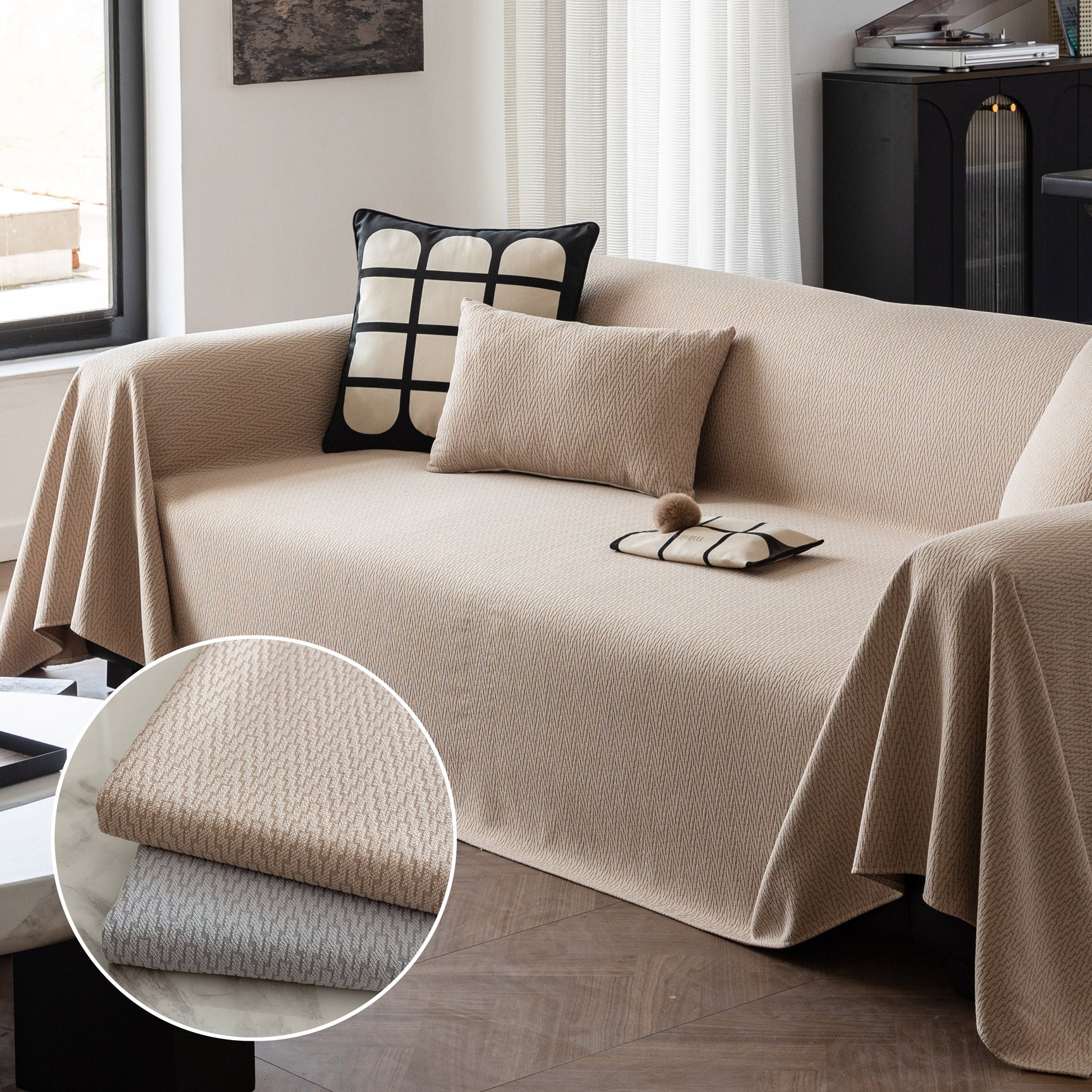 Herringbone Textured Sofa Throw Blanket, Durable Pet Friendly Modern Couch Slipcover - Ornate Home