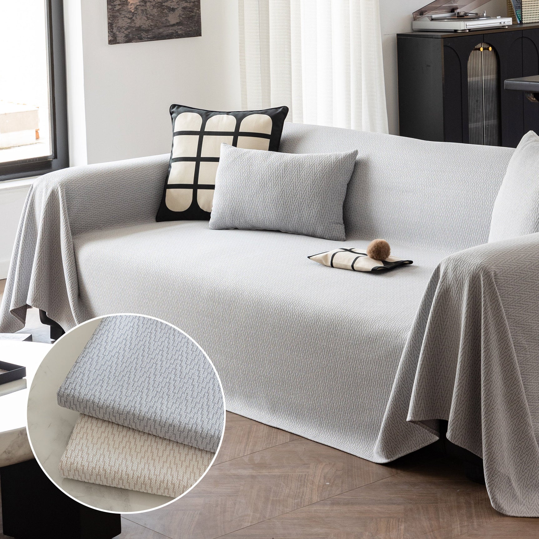 Herringbone Textured Sofa Throw Blanket, Durable Pet Friendly Modern Couch Slipcover - Ornate Home