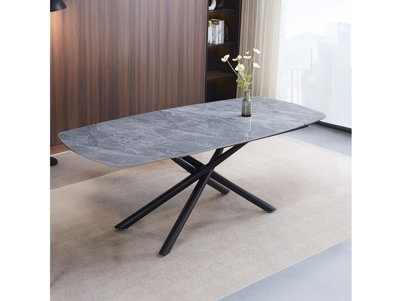 Hester Ceramic Top/Black Dining Table - Ornate Home