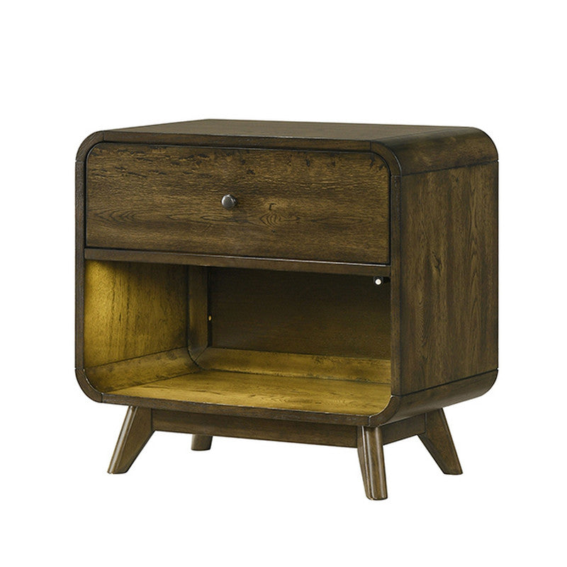 Heswall Rustic Oak Nightstand w/ LED - Ornate Home