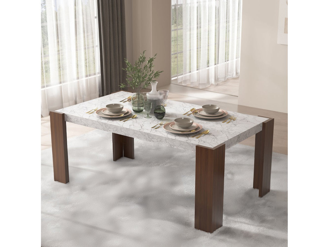 Hettie Dining Table W/Engineering Stone Top - Ornate Home