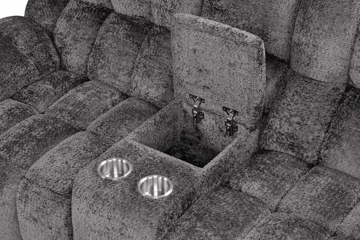 Hieronymus Dark Gray Manual Loveseat w/ Console - Ornate Home