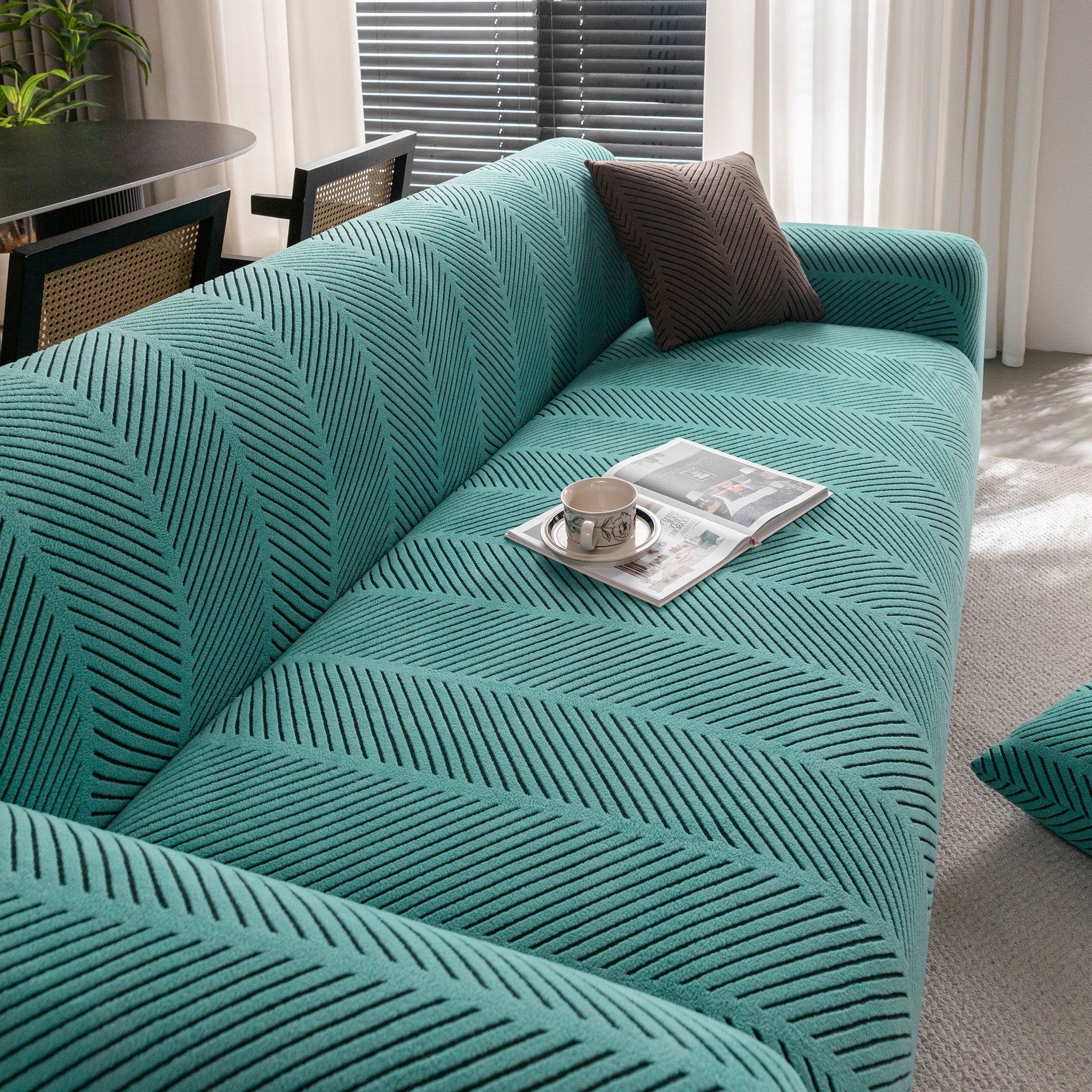 High Stretch Chevron Sofa Cover, Soft Washable Textured Jacquard Slipcover for Couch - Ornate Home