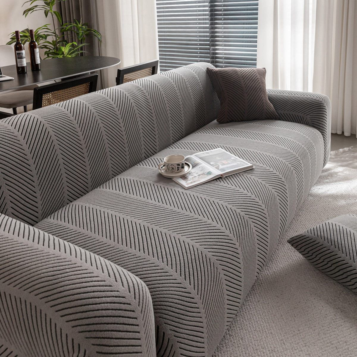 High Stretch Chevron Sofa Cover, Soft Washable Textured Jacquard Slipcover for Couch - Ornate Home