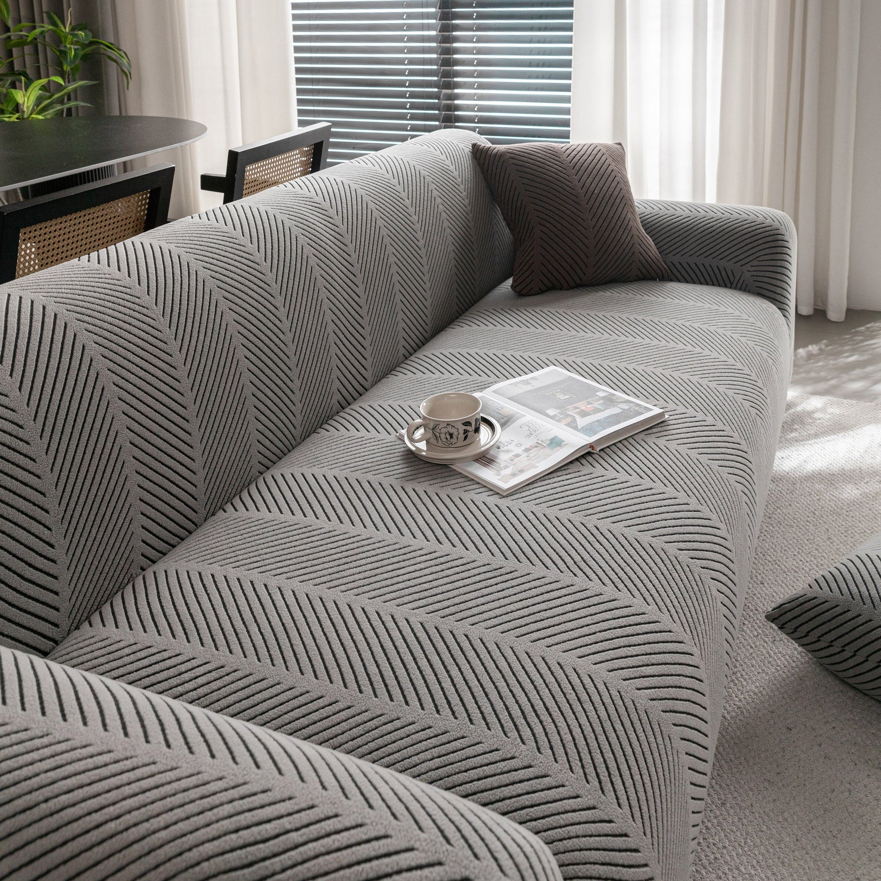 High Stretch Chevron Sofa Cover, Soft Washable Textured Jacquard Slipcover for Couch - Ornate Home