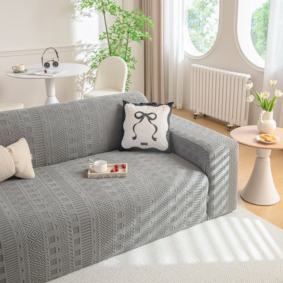 High Stretch Embossed Geometric Slipcover for Couch, Cozy Plush Fleece Couch Cover - Ornate Home