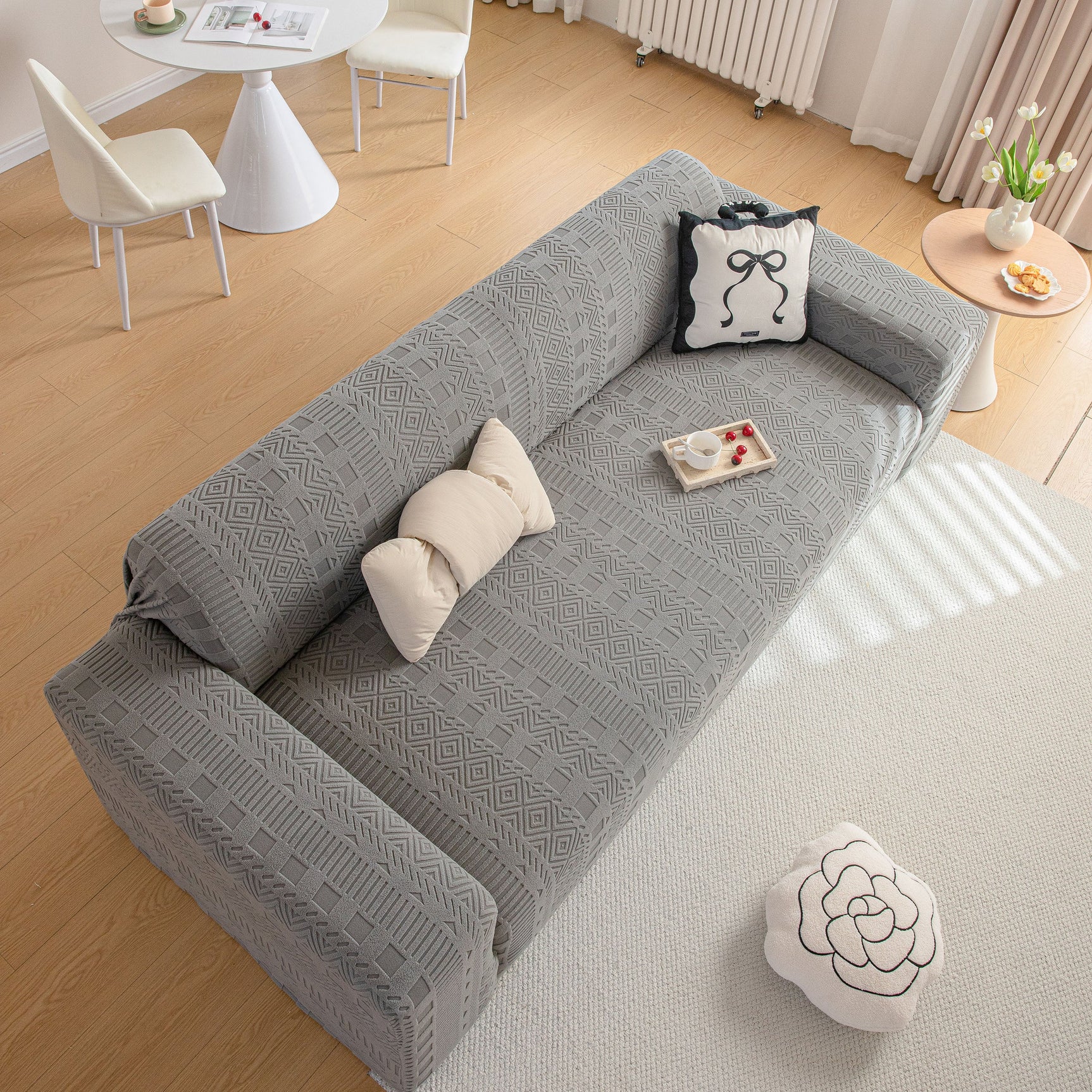 High Stretch Embossed Geometric Slipcover for Couch, Cozy Plush Fleece Couch Cover - Ornate Home