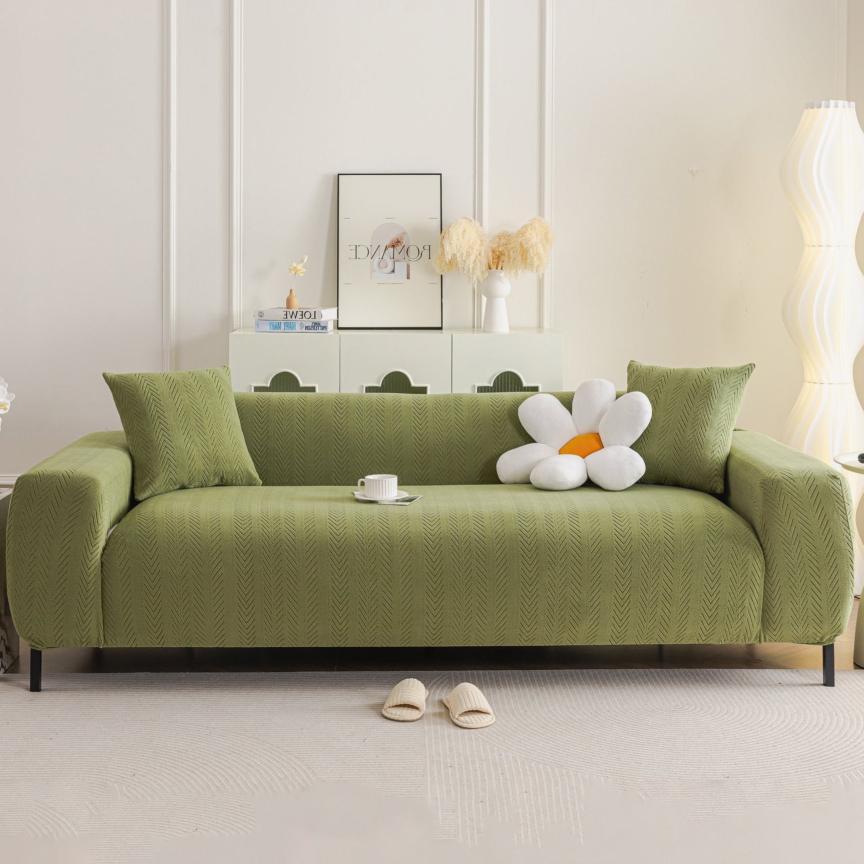 High Stretch Herringbone Textured Slipcover for Standard & L-Shaped Sectional Couches - Ornate Home