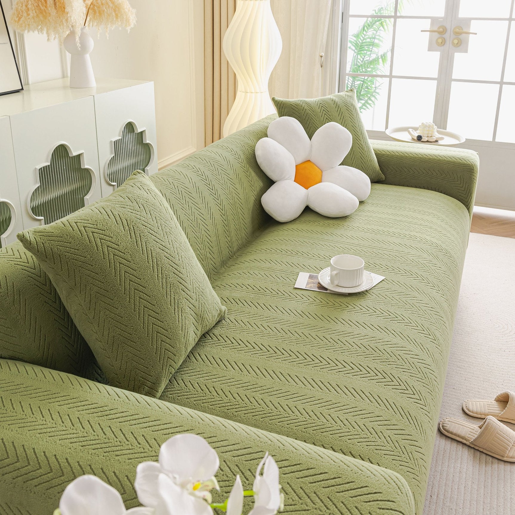 High Stretch Herringbone Textured Slipcover for Standard & L-Shaped Sectional Couches - Ornate Home