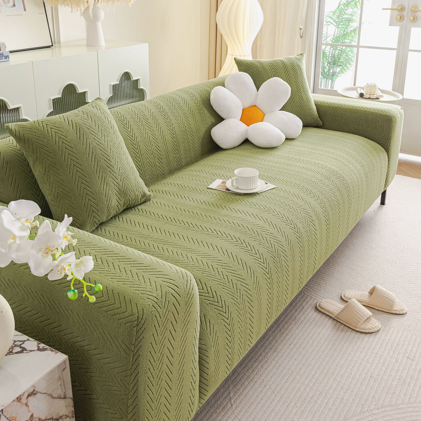 High Stretch Herringbone Textured Slipcover for Standard & L-Shaped Sectional Couches - Ornate Home