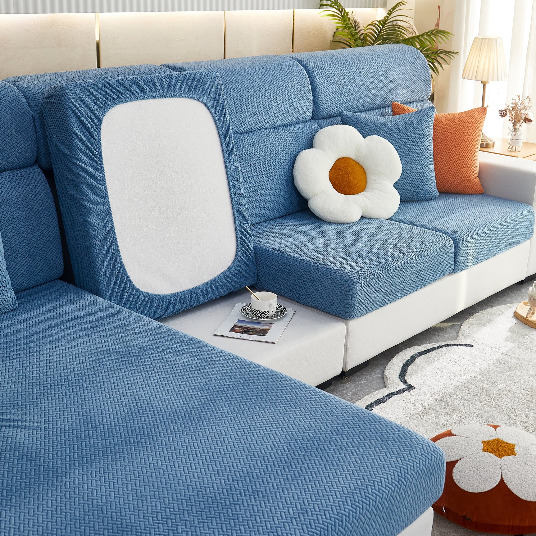 High Stretch Separate Cushion Covers Sofa Slipcover for L-Shaped Sectional Couch - Ornate Home