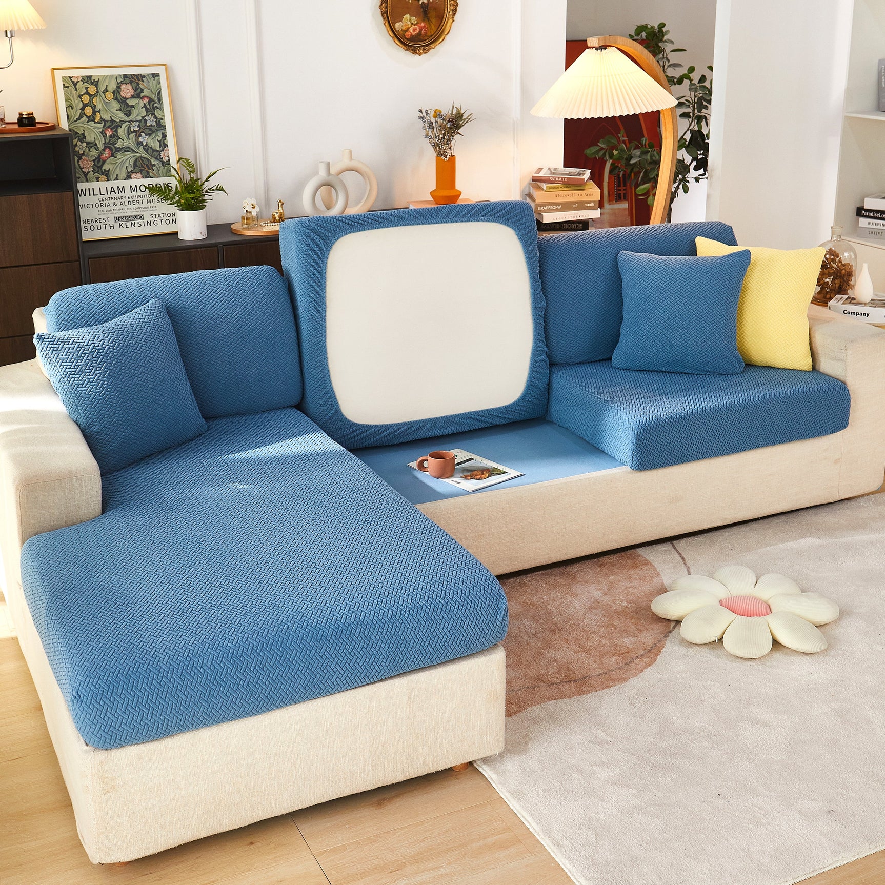 High Stretch Separate Cushion Covers Sofa Slipcover for L-Shaped Sectional Couch - Ornate Home
