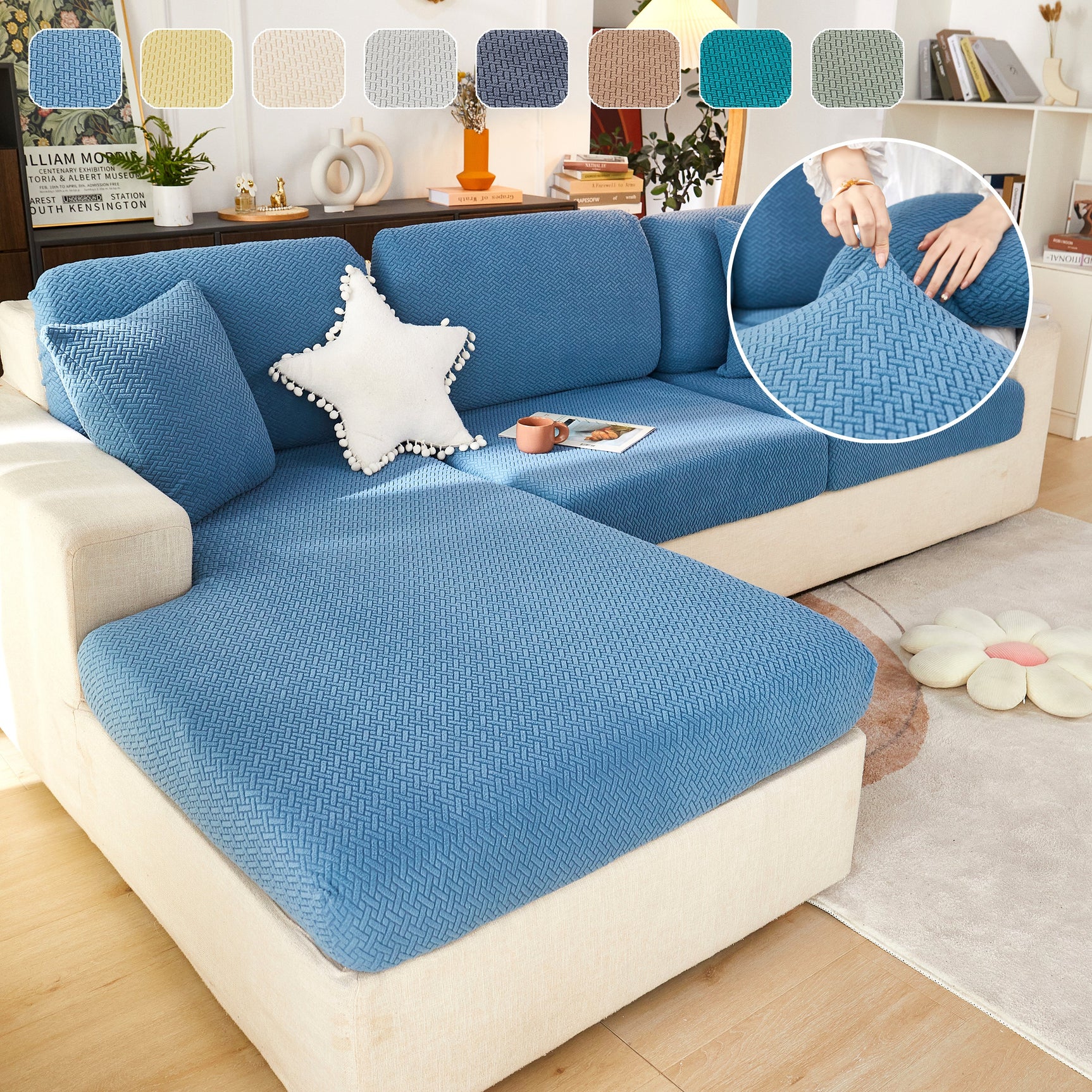 High Stretch Separate Cushion Covers Sofa Slipcover for L-Shaped Sectional Couch - Ornate Home