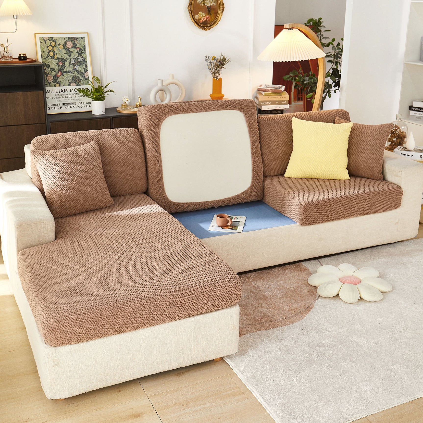 High Stretch Separate Cushion Covers Sofa Slipcover for L-Shaped Sectional Couch - Ornate Home