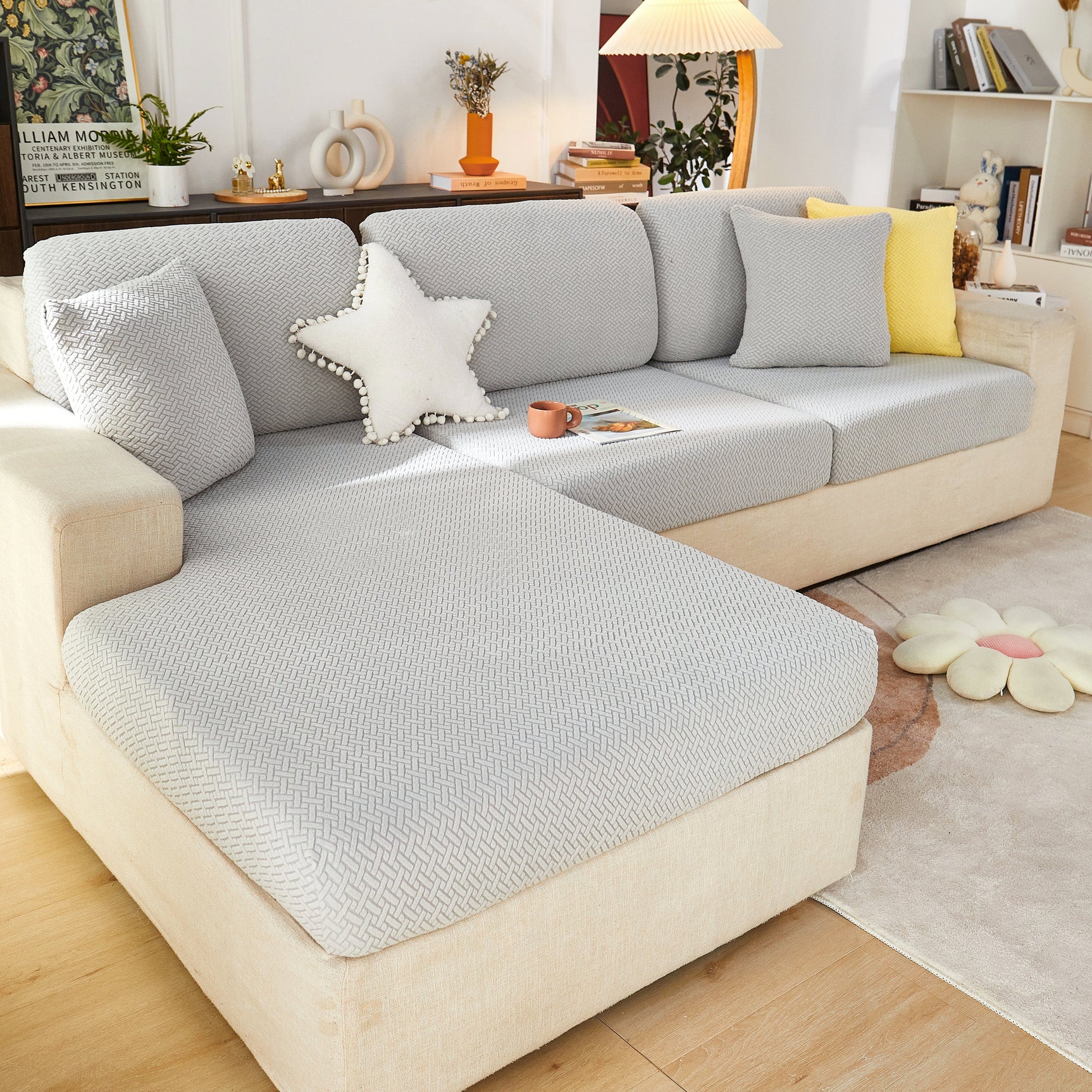 High Stretch Separate Cushion Covers Sofa Slipcover for L-Shaped Sectional Couch - Ornate Home