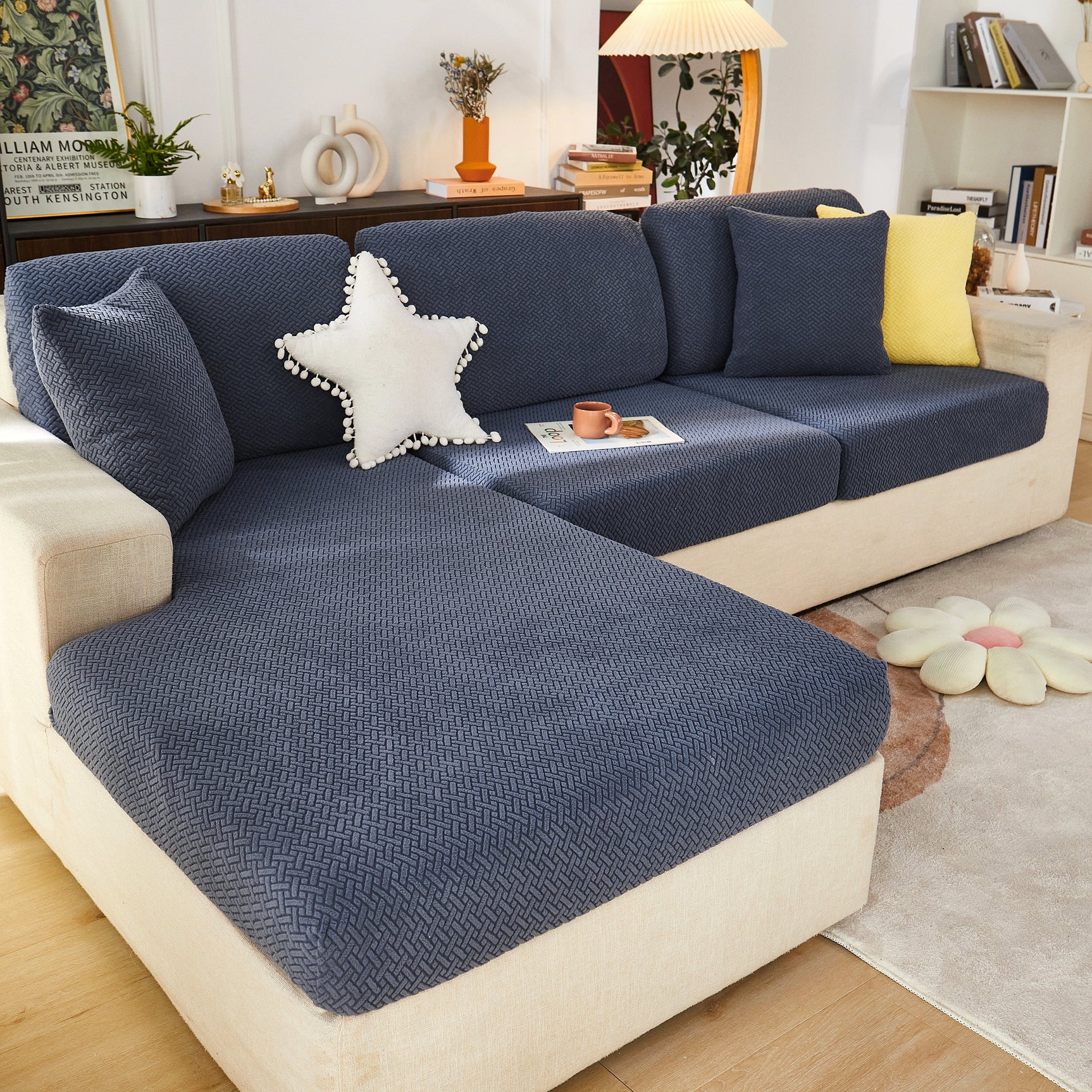 High Stretch Separate Cushion Covers Sofa Slipcover for L-Shaped Sectional Couch - Ornate Home