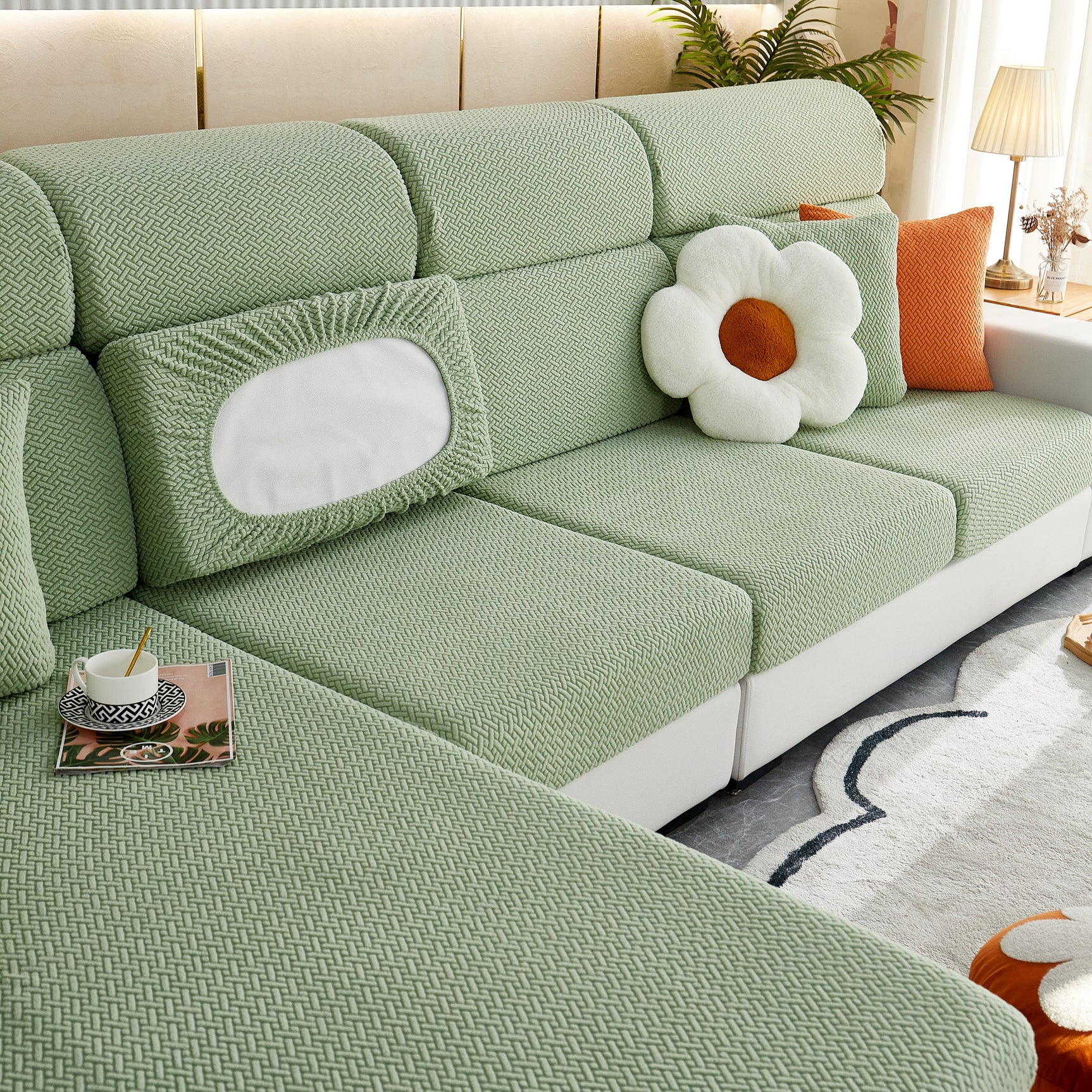 High Stretch Separate Cushion Covers Sofa Slipcover for L-Shaped Sectional Couch - Ornate Home