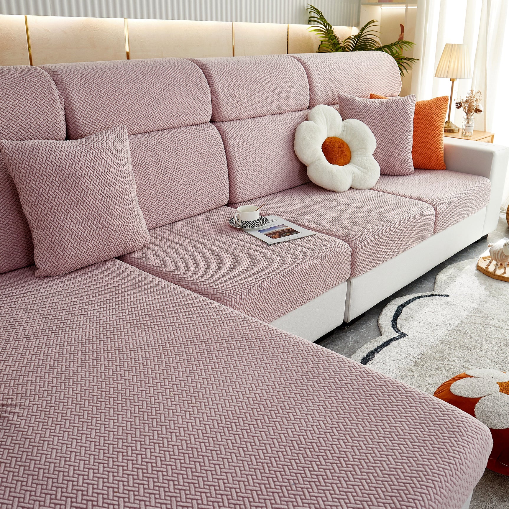 High Stretch Separate Cushion Covers Sofa Slipcover for L-Shaped Sectional Couch - Ornate Home