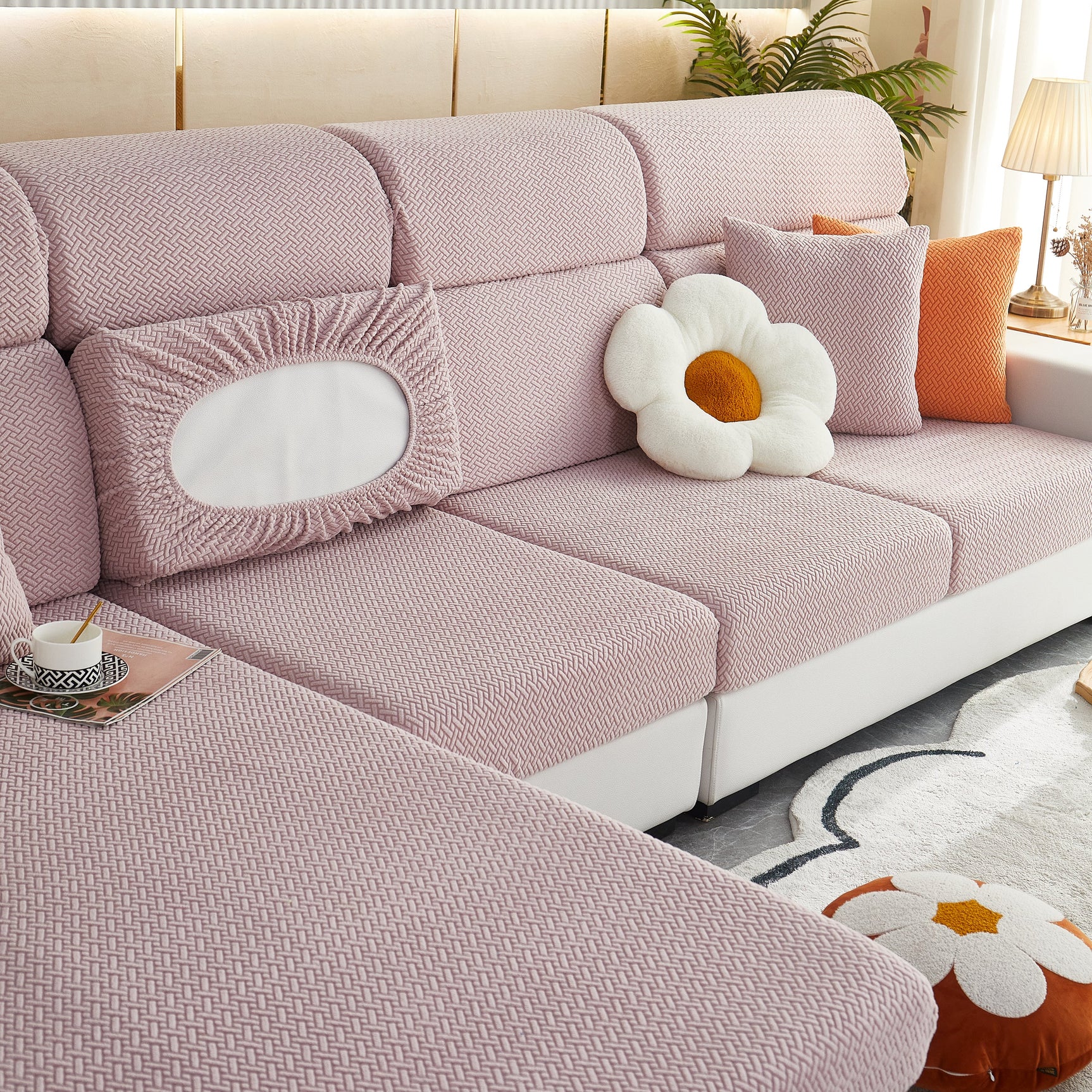 High Stretch Separate Cushion Covers Sofa Slipcover for L-Shaped Sectional Couch - Ornate Home