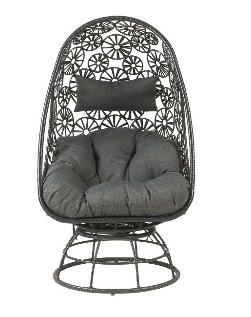 Hikre Charcoal & Black Patio Lounge Chair w/ Side Table 2pc set - Ornate Home