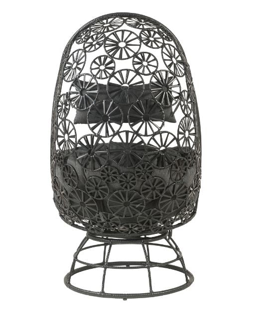 Hikre Charcoal & Black Patio Lounge Chair w/ Side Table 2pc set - Ornate Home