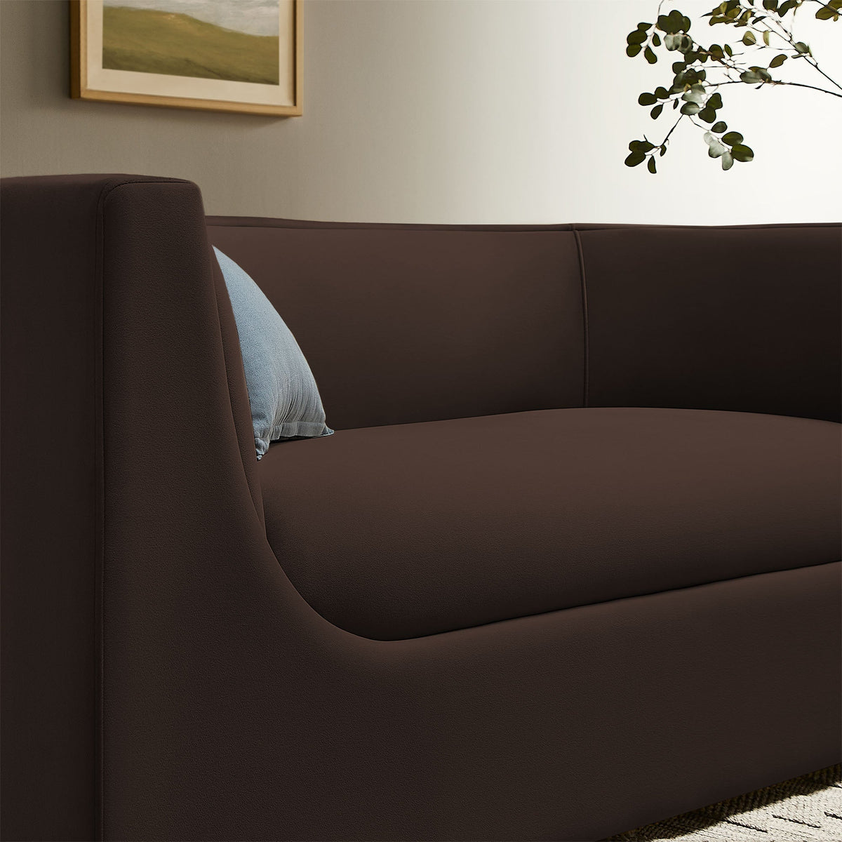 Hilda Chocolate Brown 67" Curved Back Performance Velvet Loveseat - Ornate Home
