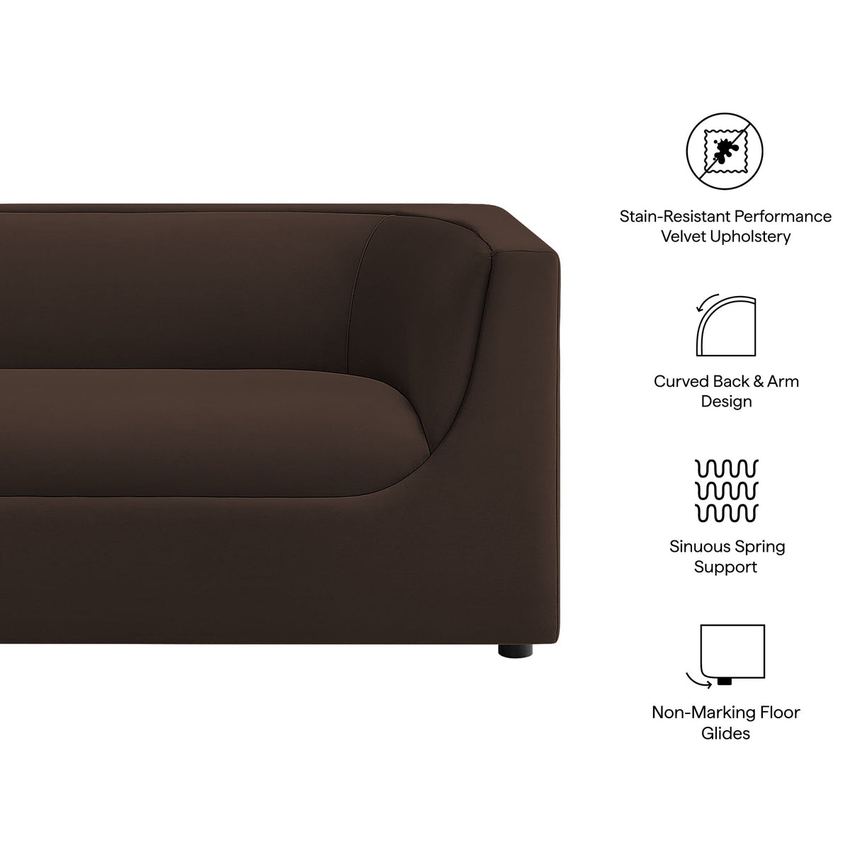 Hilda Chocolate Brown 67" Curved Back Performance Velvet Loveseat - Ornate Home