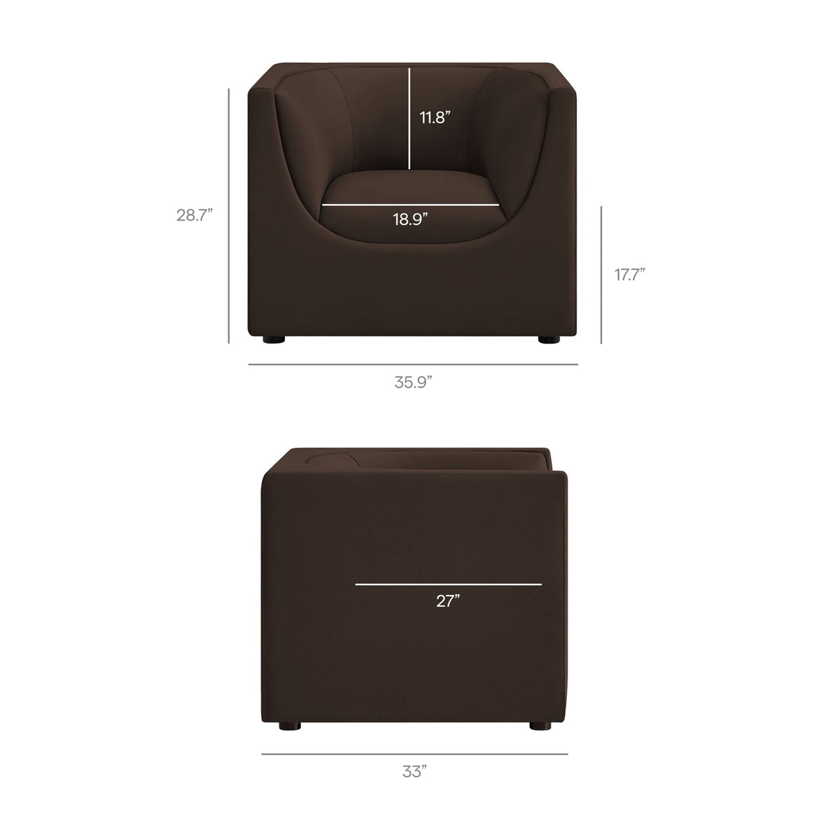 Hilda Chocolate Brown Curved Back Performance Velvet Armchair - Ornate Home