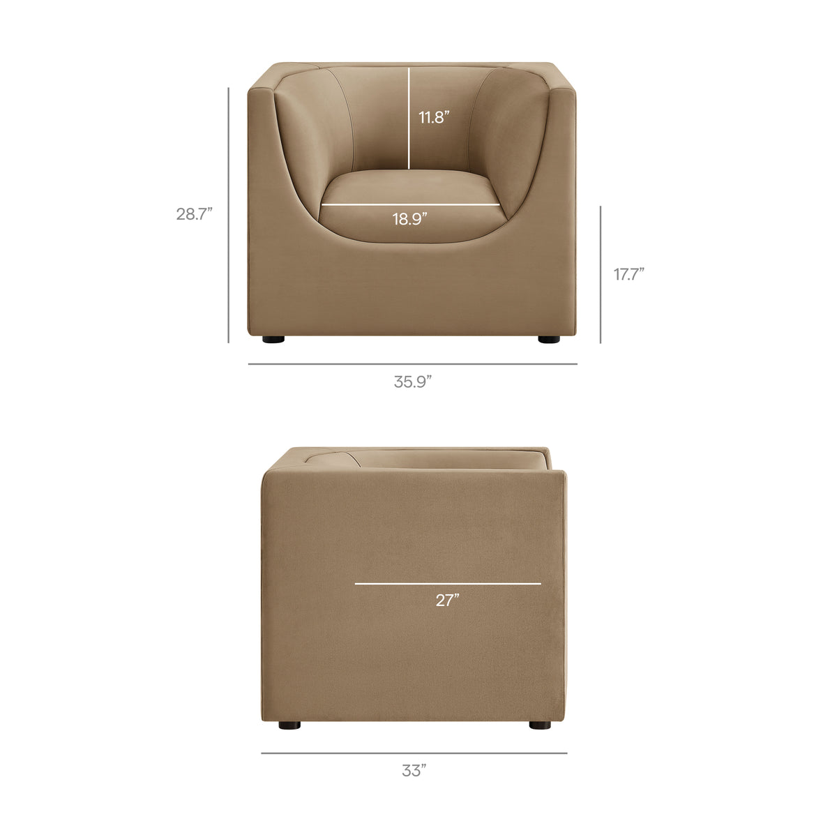 Hilda Taupe Curved Back Performance Velvet Armchair - Ornate Home