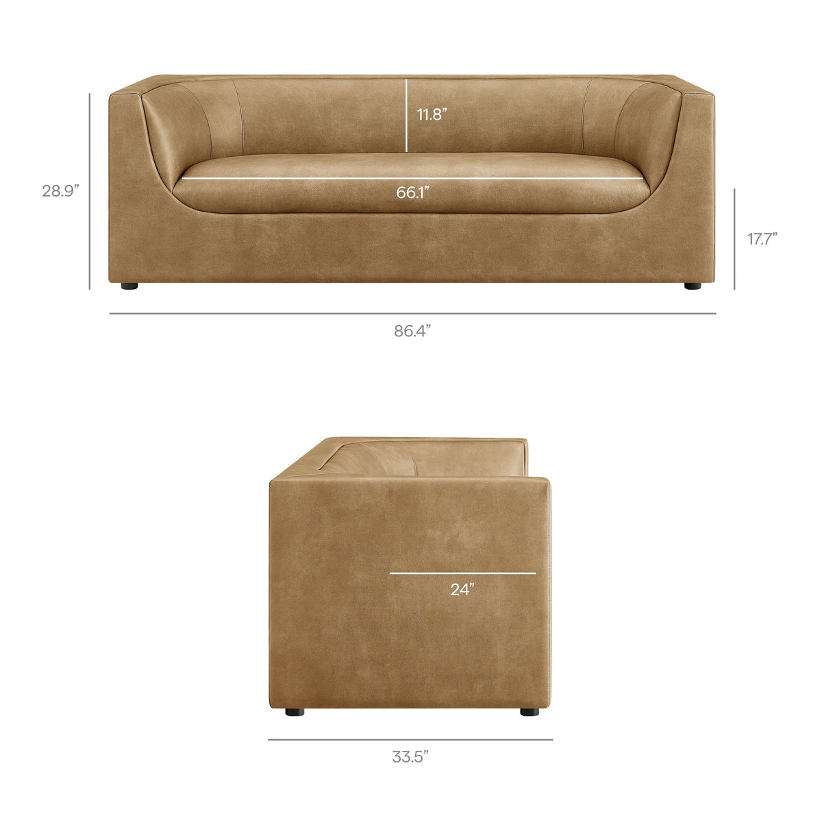 Hilda Toast 86" Curved Back Vegan Leather Sofa - Ornate Home