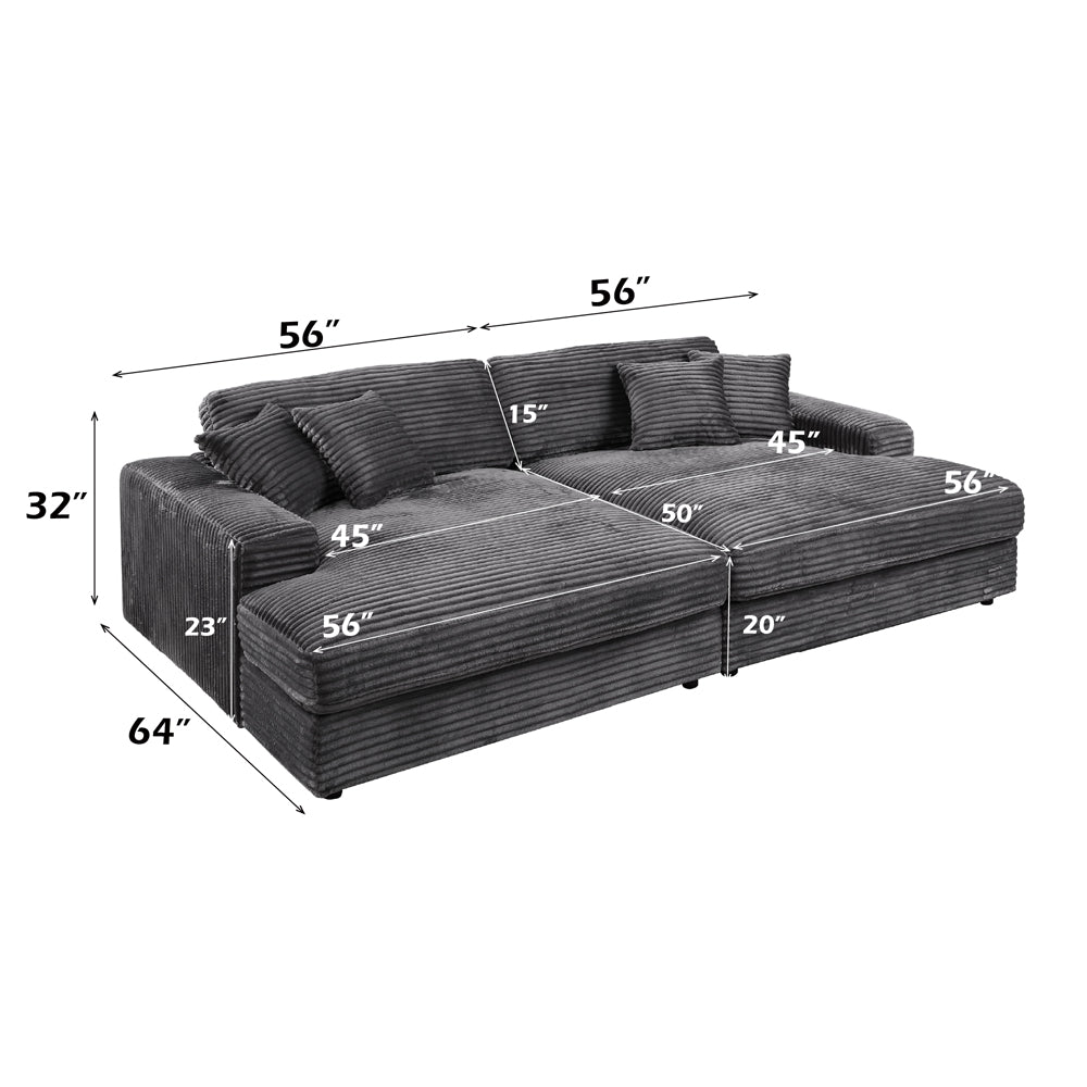 Hilde Dark Gray Jumbo Corduroy Double Chaise Sectional - Ornate Home