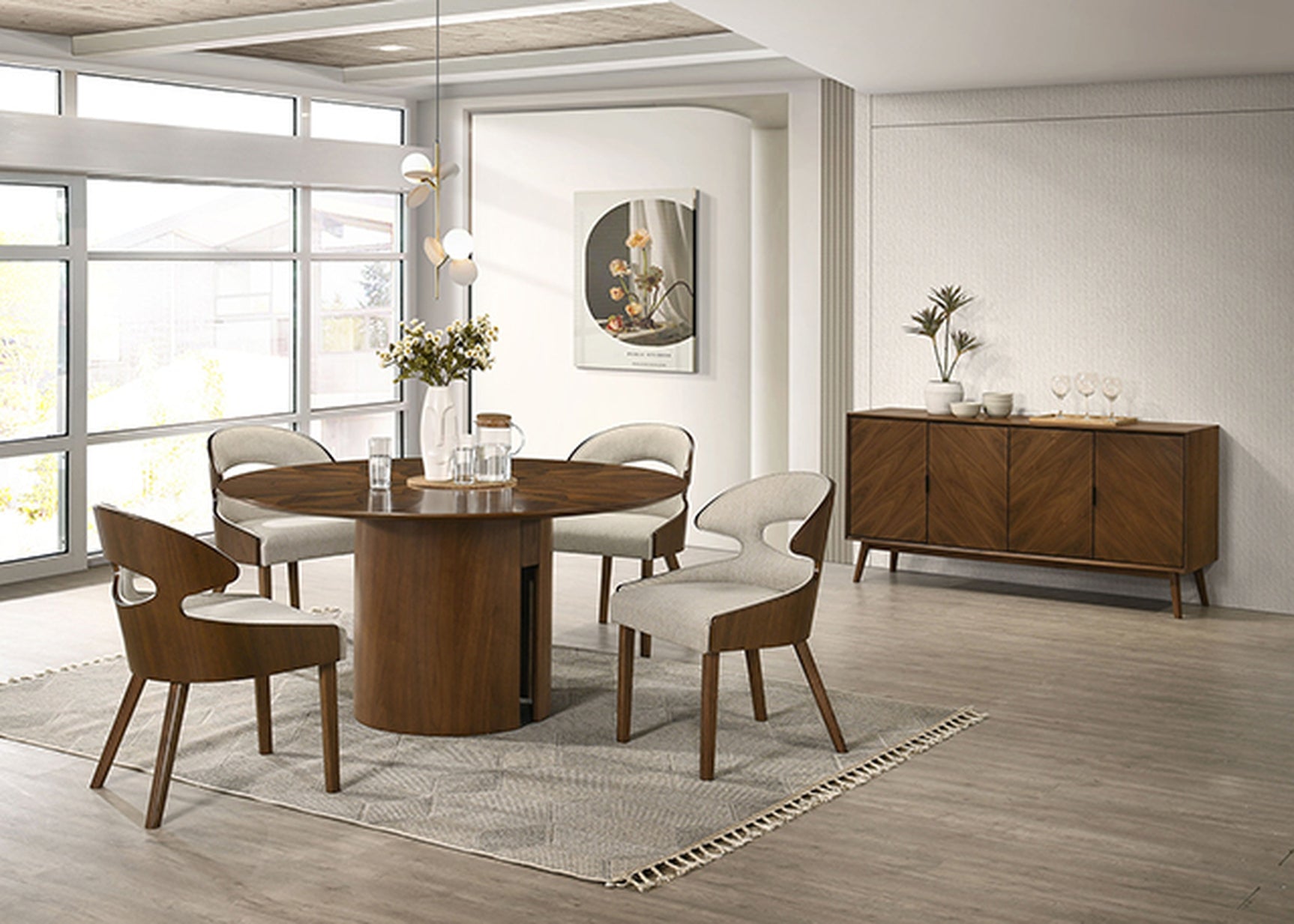 Hillerod Walnut 5 Pc. Round Dining Table Set - Ornate Home