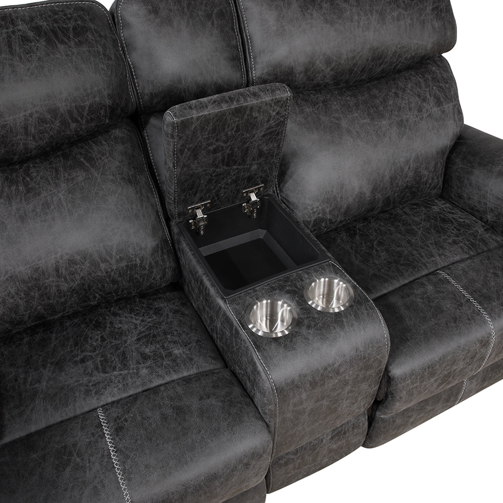 Hirah Dark Gray Motion Loveseat W/Console & Usb Port - Ornate Home