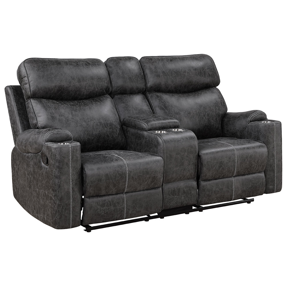 Hirah Dark Gray Motion Loveseat W/Console & Usb Port - Ornate Home
