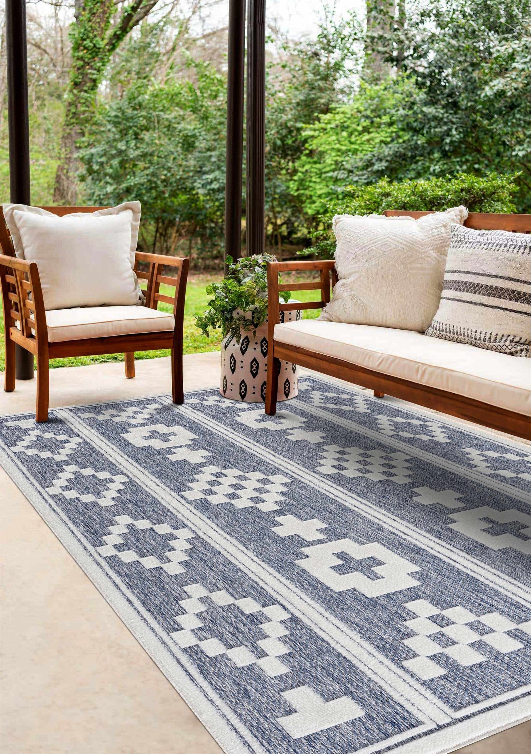 Hiro Blue Outdoor Rug - Clearance - Ornate Home