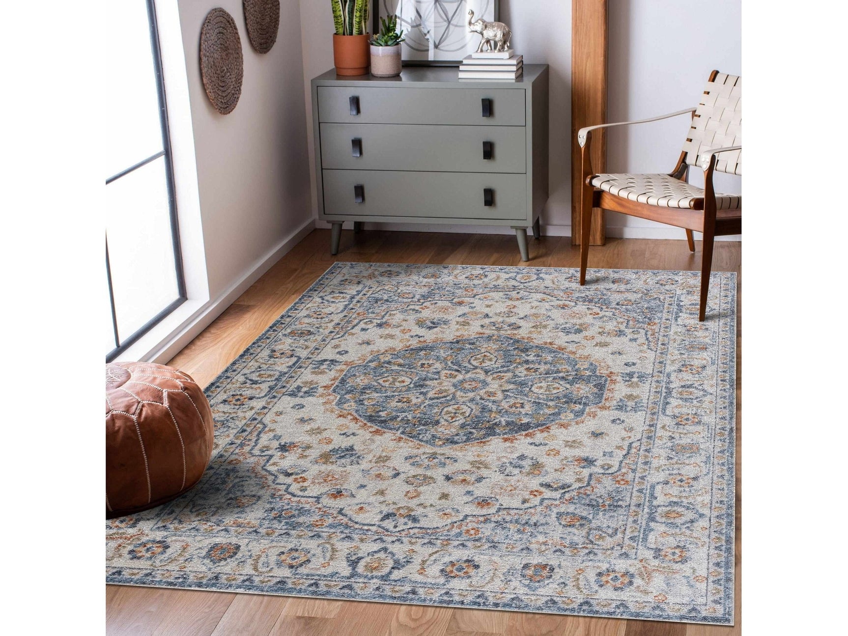 Hiti Blue&Cream Flat Pile Washable Rug - Limited Edition - Ornate Home