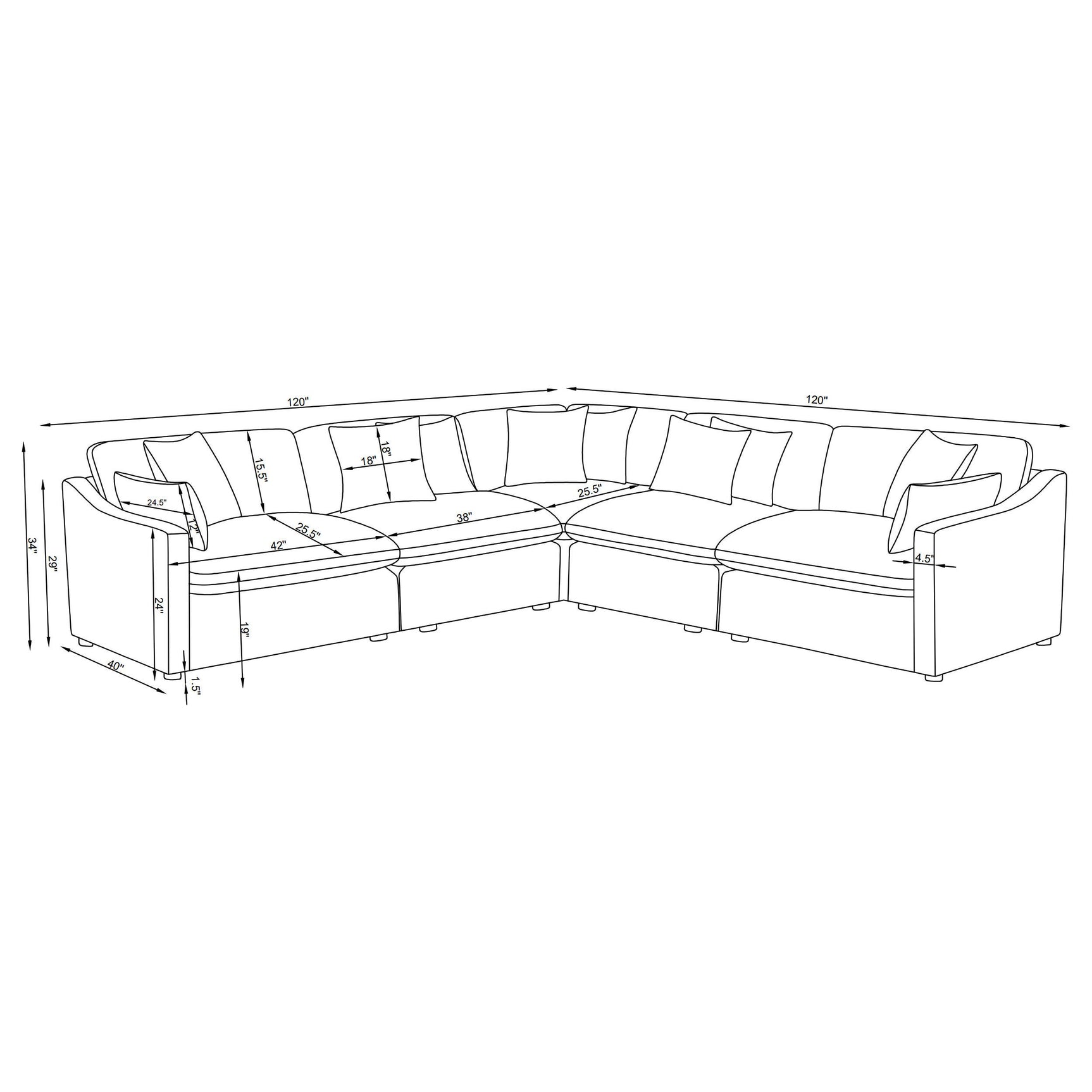 Hobson Charcoal 5-piece Upholstered Modular Sectional Sofa - Ornate Home