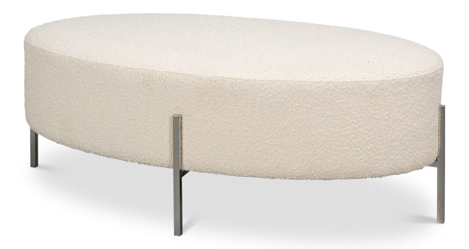 Hoff Off White Boucle Ottoman