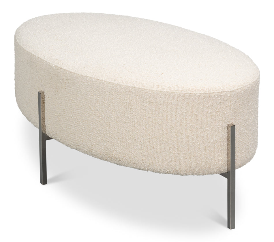 Hoff Off White Boucle Ottoman