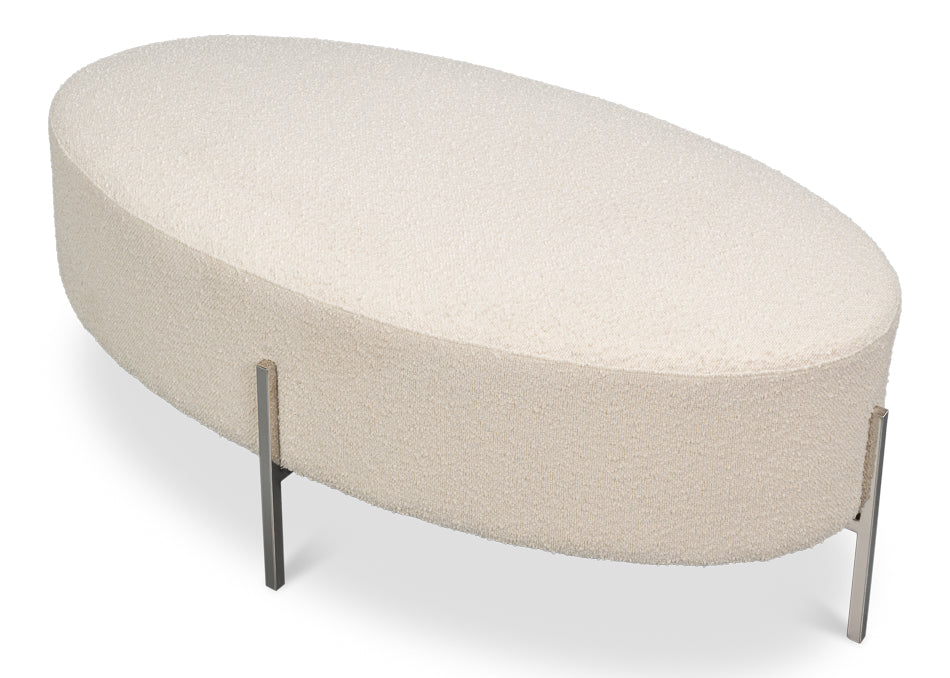 Hoff Off White Boucle Ottoman