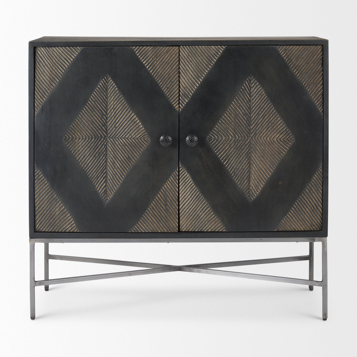 Hogarth Dark Brown/Black/Silver 2 Door Dark Accent Cabinet - Ornate Home