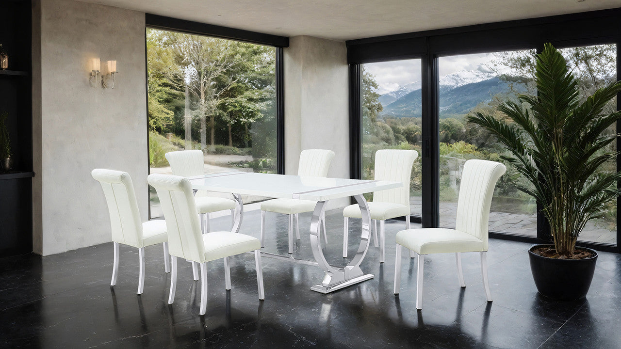 Holbaek Silver/White 7 Pc. Dining Table Set - Ornate Home