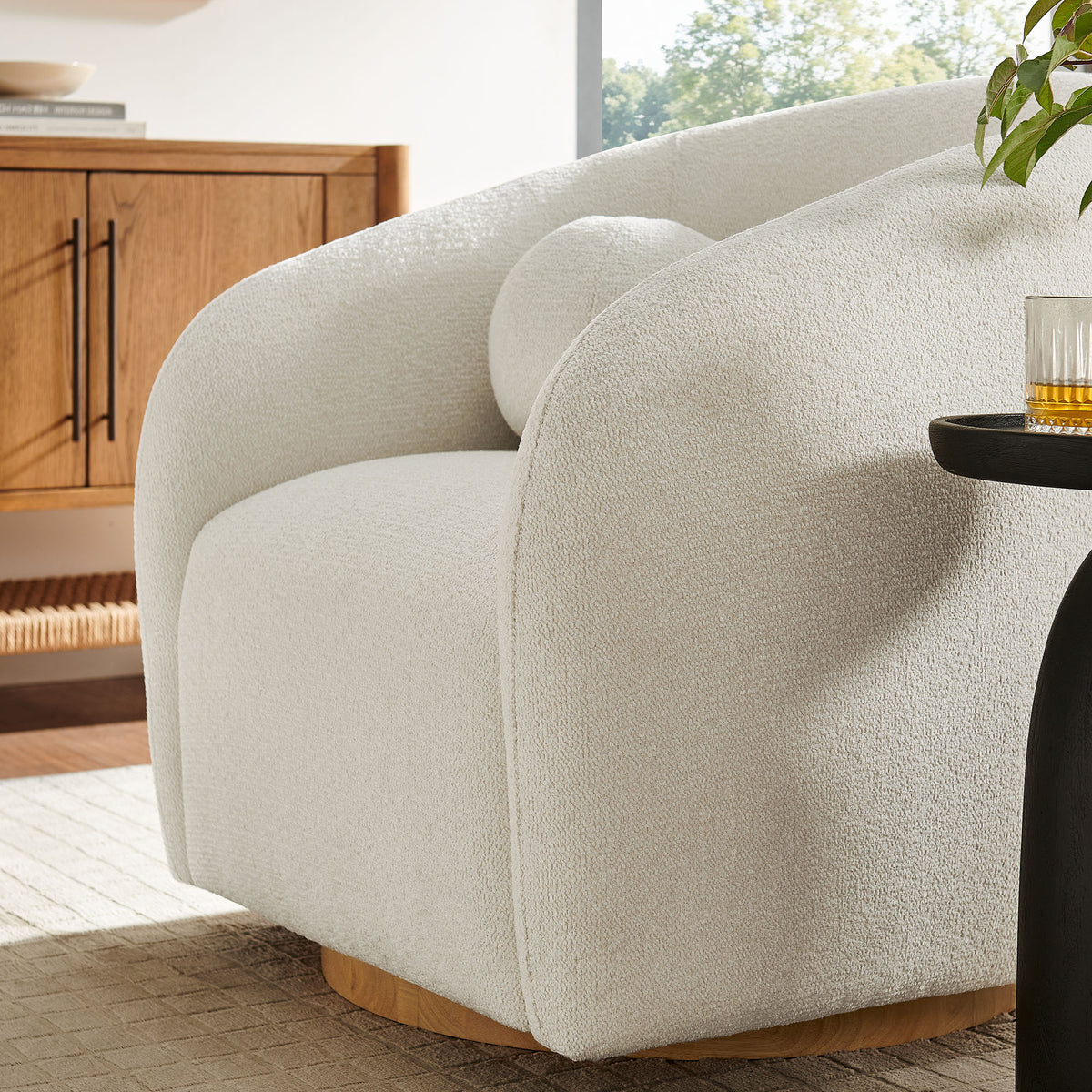 Holland Cream Swivel Chenille Fabric Armchair - Ornate Home