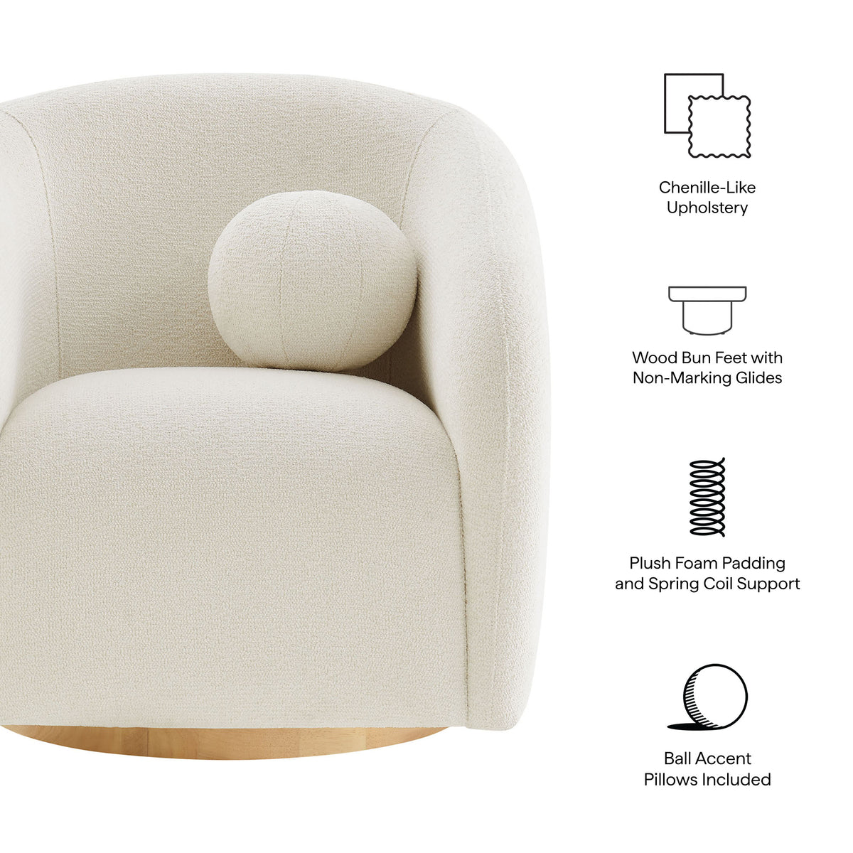 Holland Cream Swivel Chenille Fabric Armchair - Ornate Home