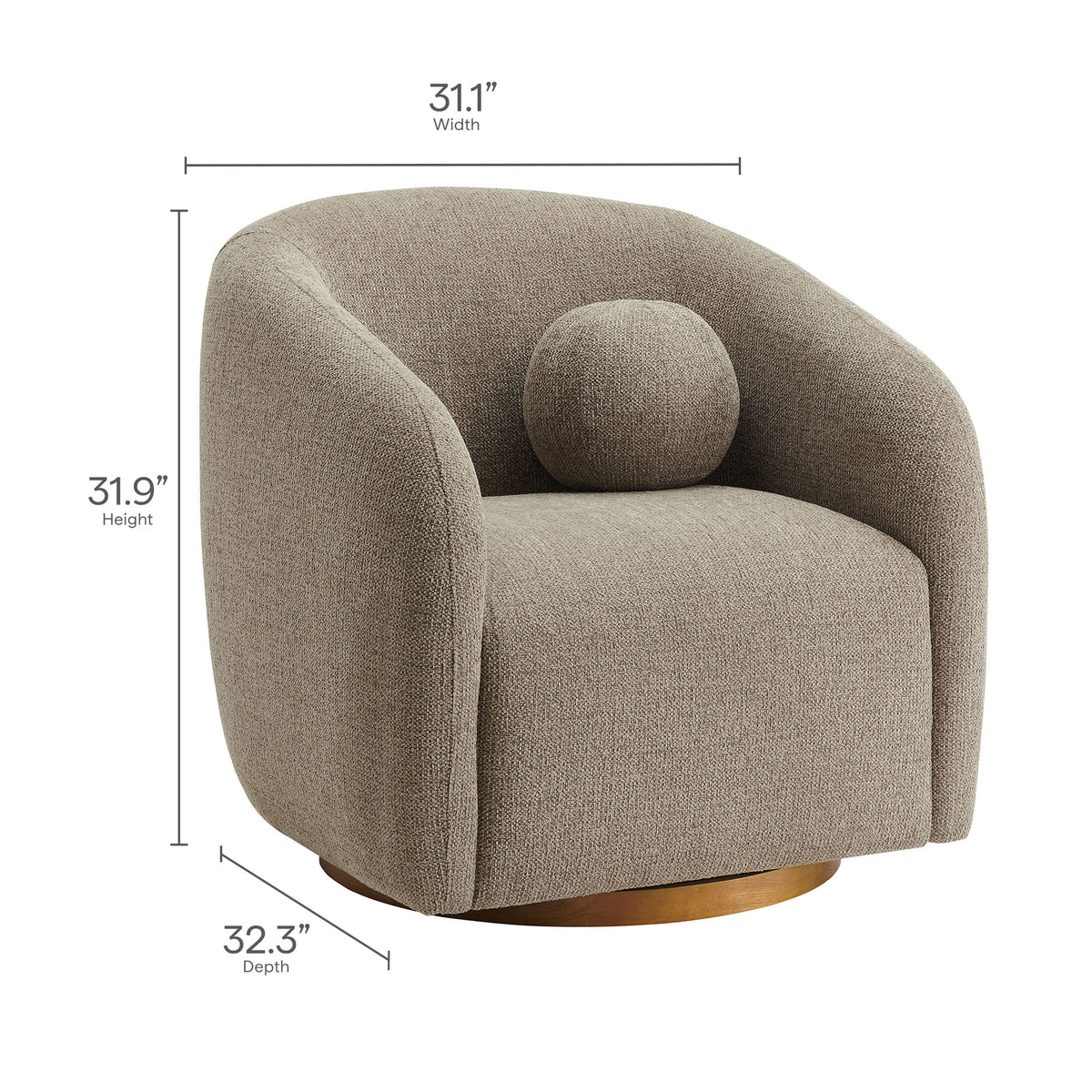 Holland Taupe Swivel Chenille Fabric Armchair - Ornate Home