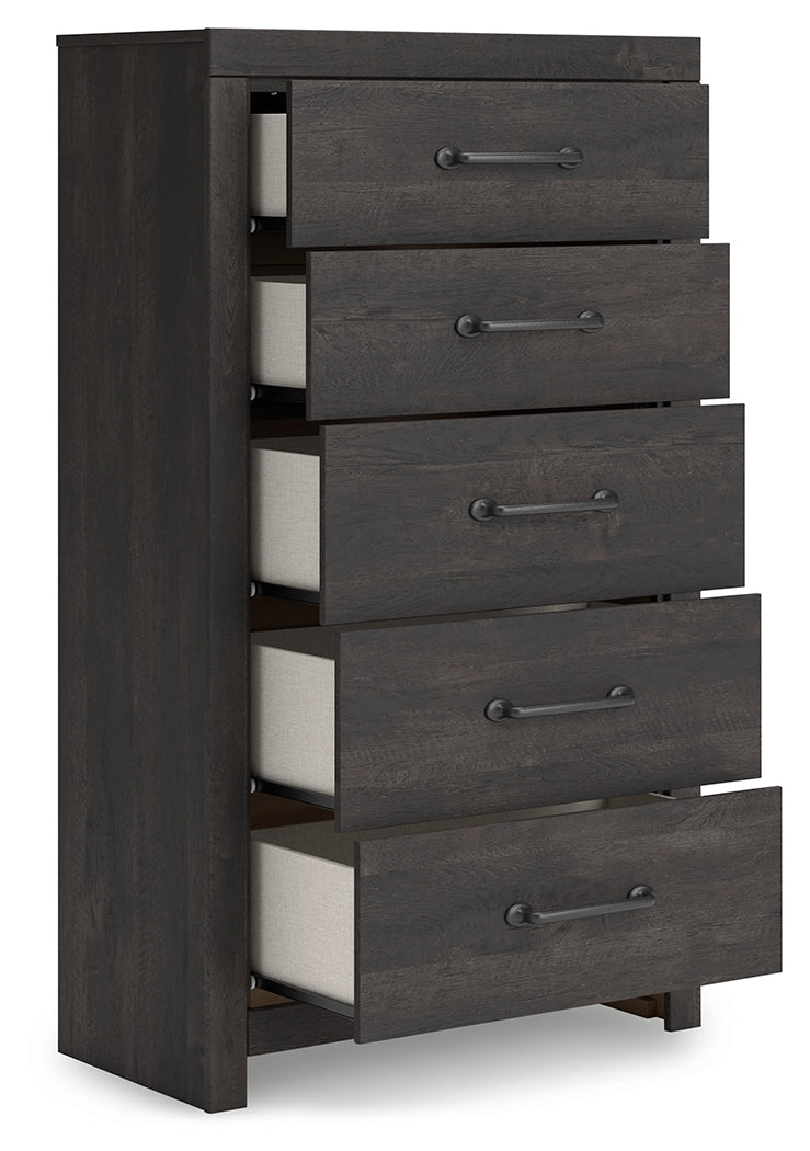 Hollivern Dark Gray Five Drawer Chest - Ornate Home